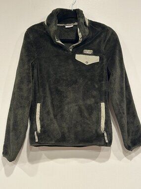 L.L. Bean Womens S Green Hi Pile Sherpa Fleece Pullover Jacket